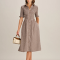 Vestido Midi Camisero A Cuadros Con Botones Y Bolsillos