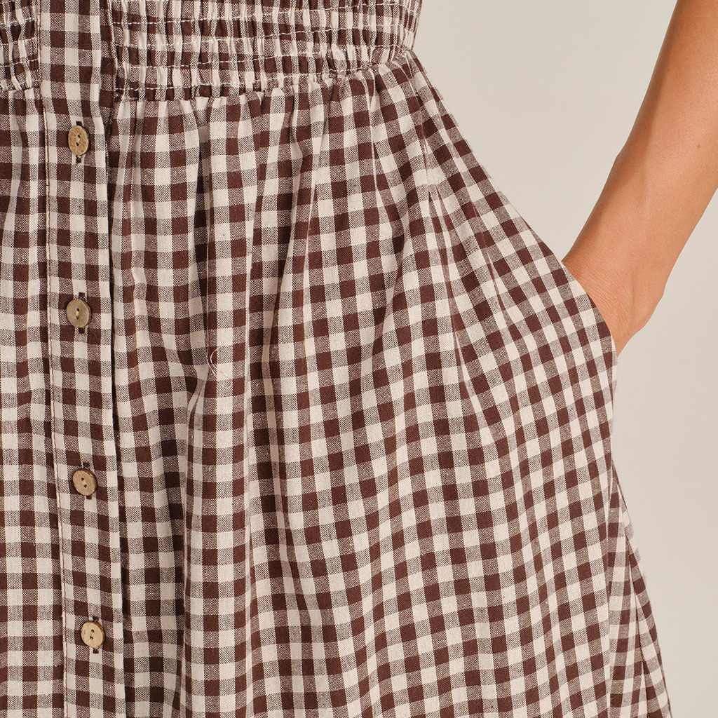 Vestido Midi Camisero A Cuadros Con Botones Y Bolsillos