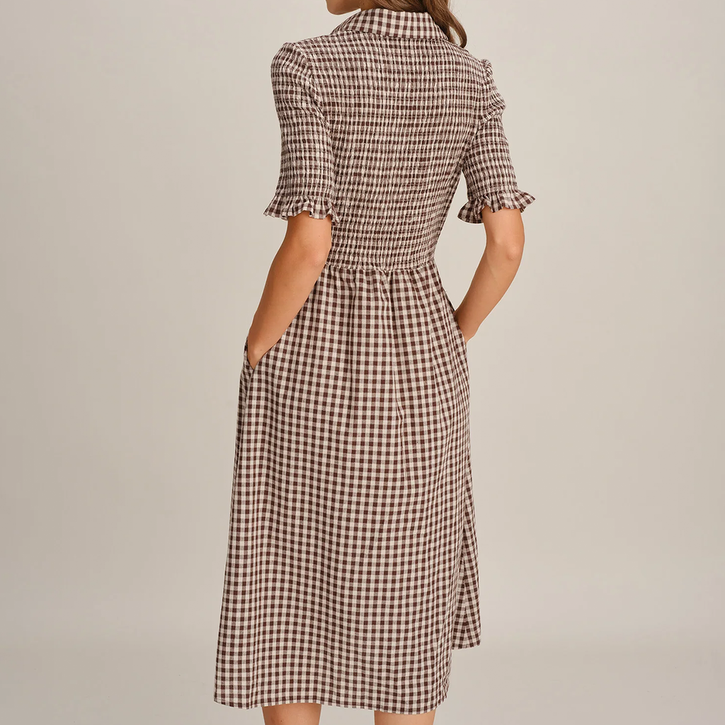 Vestido Midi Camisero A Cuadros Con Botones Y Bolsillos