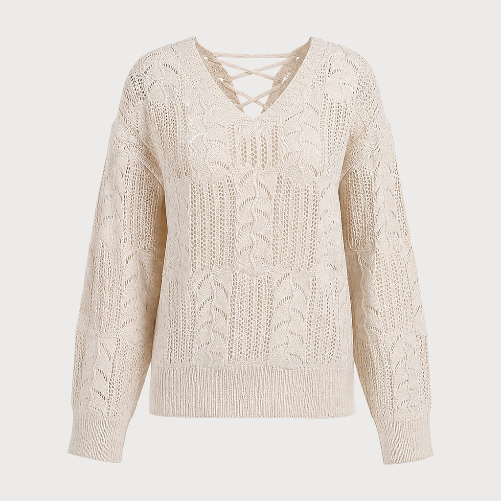 Jersey De Punto Con Textura, Corte Y Lazada Color Beige Manga Larga