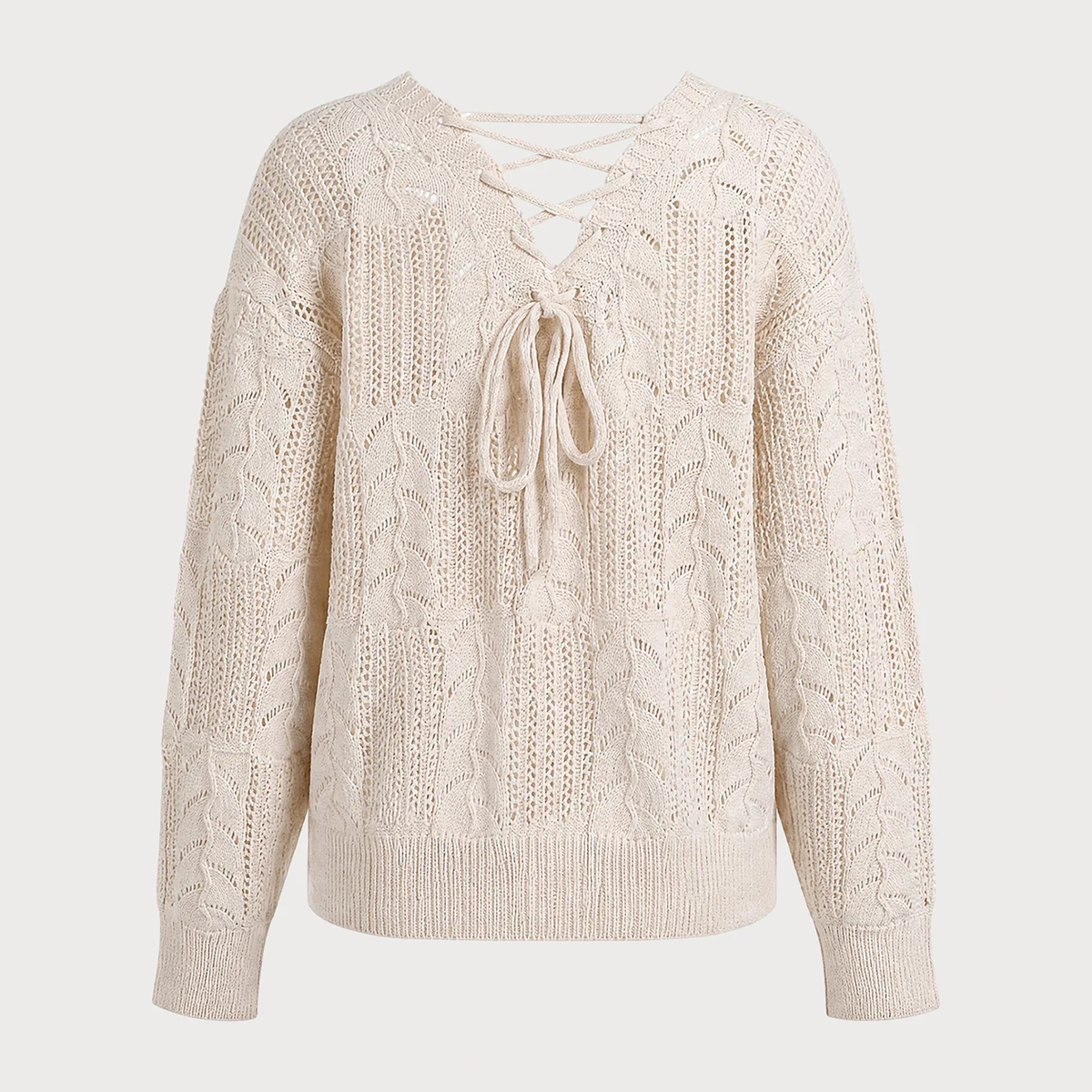 Jersey De Punto Con Textura, Corte Y Lazada Color Beige Manga Larga