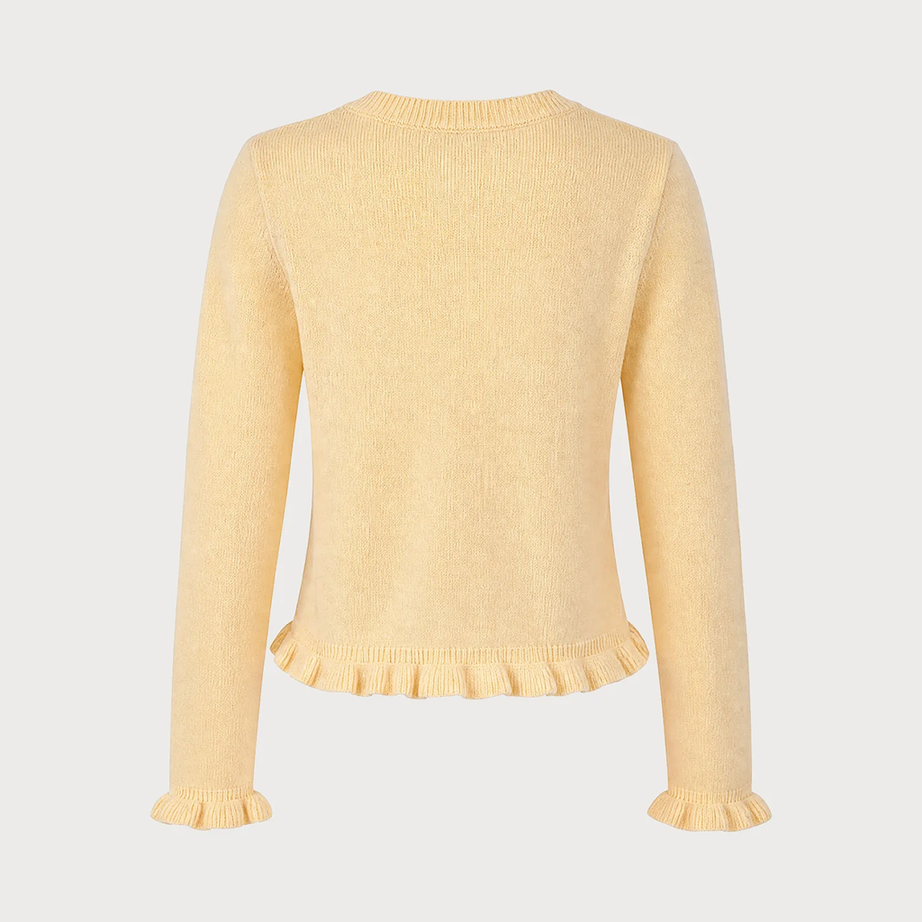 Cárdigan De Punto Amarillo De Manga Larga Con Botones